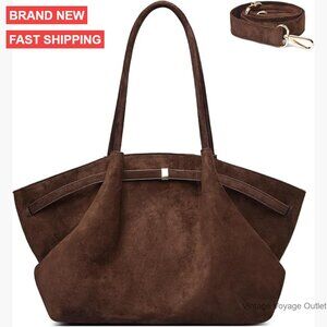 Faux Suede Tote Bag with Removable Strap for Laptop & Daily Use